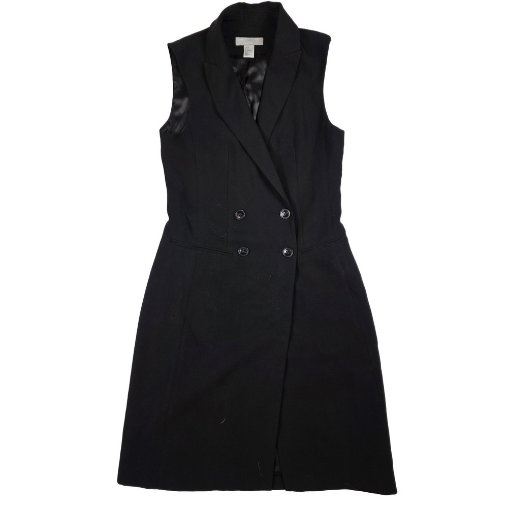 H&M Black Business Casual Sleeveless V Neck Midi Blazer Dress Women's Size 4